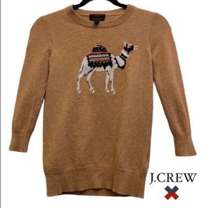 J. Crew Brown Embroidered Camel Cashmere Sweater